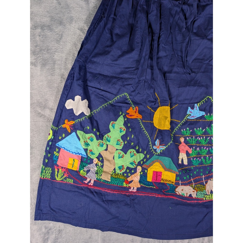 Cuyamuna Handmade Colombia Folk Art Embroidered Cotton Skirt Navy Blue 31L 13W - Picture 8 of 16